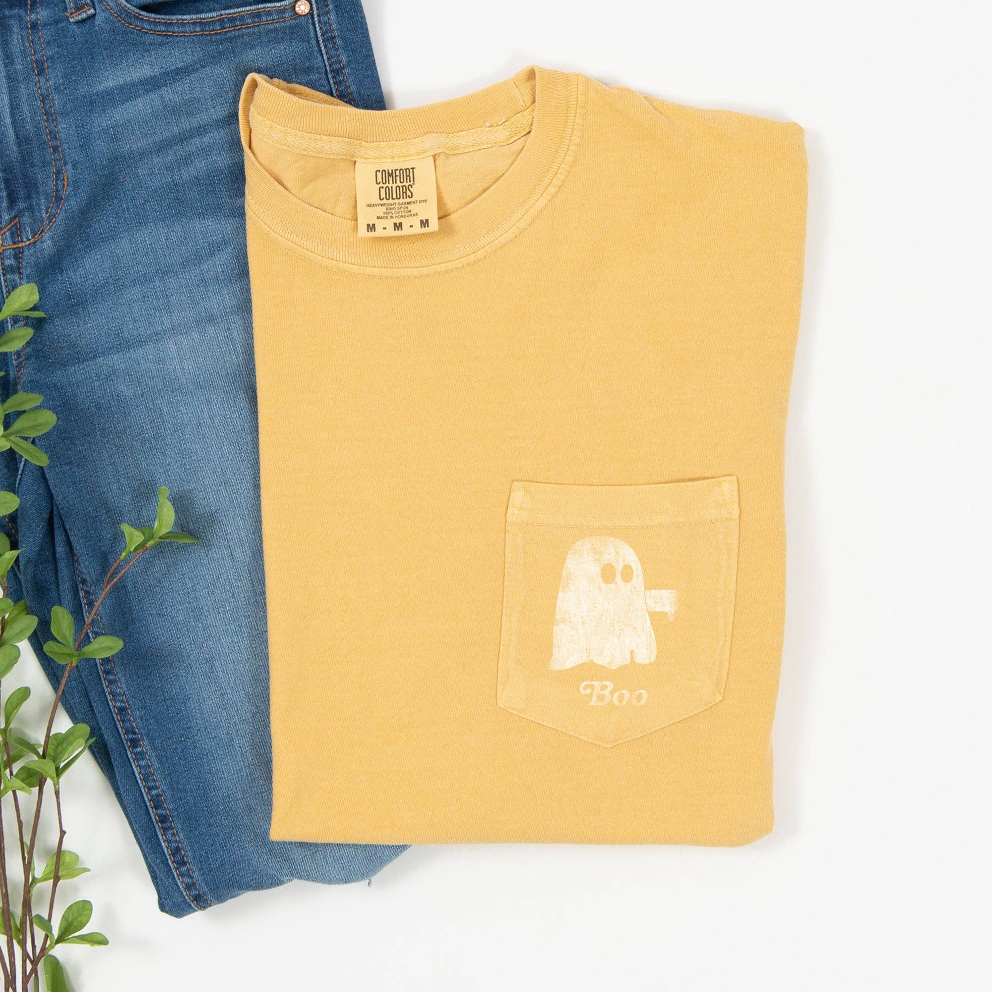 Ghost Boo Thumb Halloween Pocket T-shirt White Print