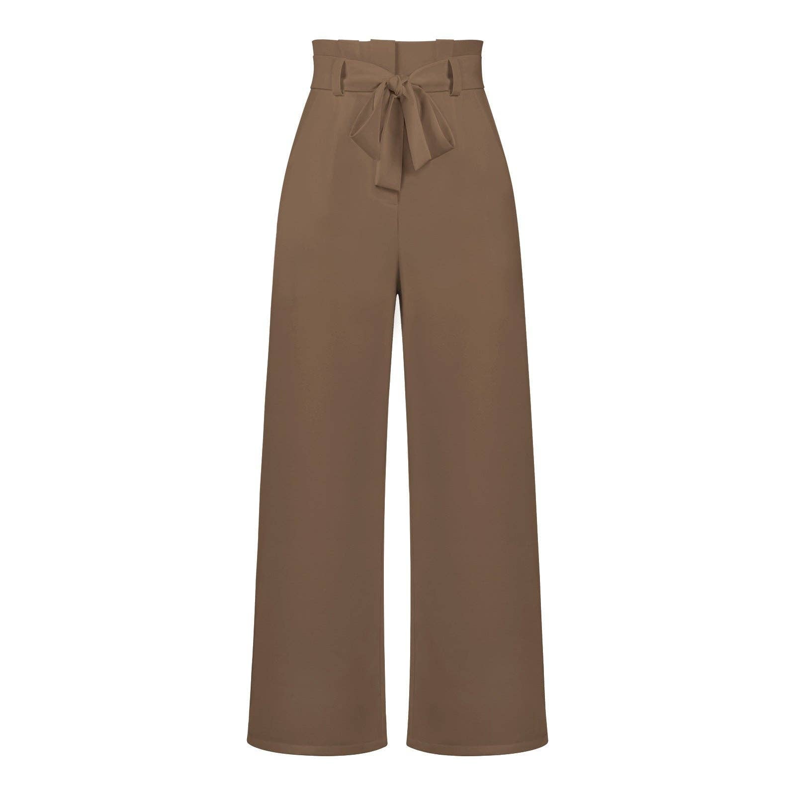 Women's Wide-Leg Trousers with Belt Casual Commuter Pants