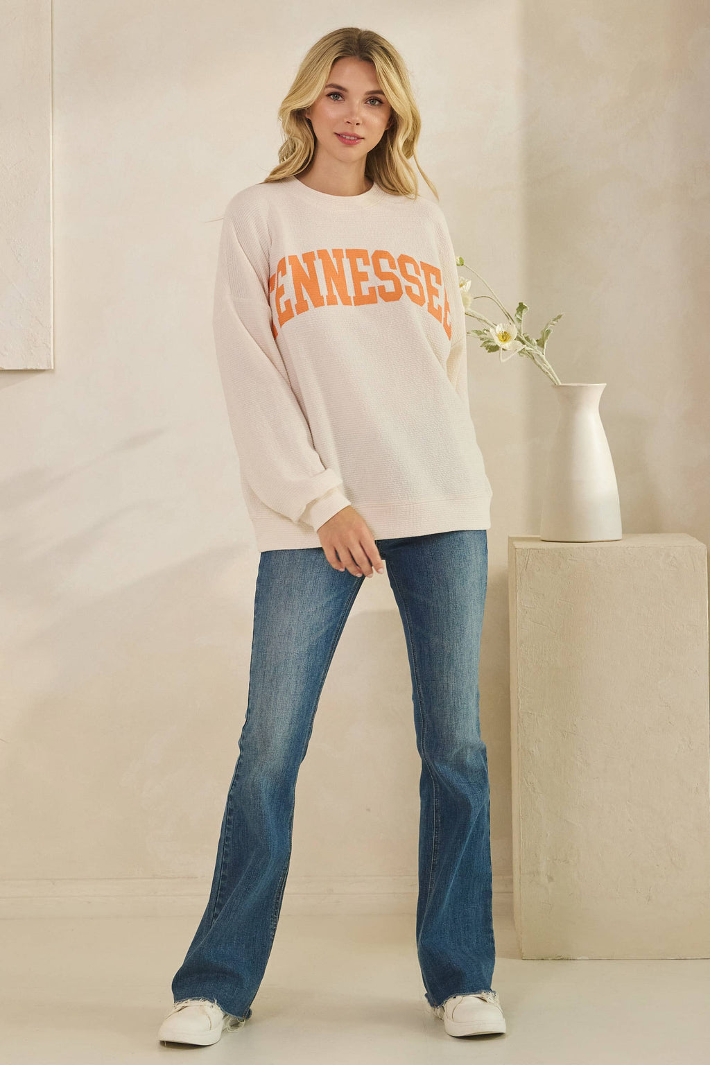 T-42083-"TENNESSEE" CLOUDY KNIT LONG SLEEVE GRAPHIC TOP