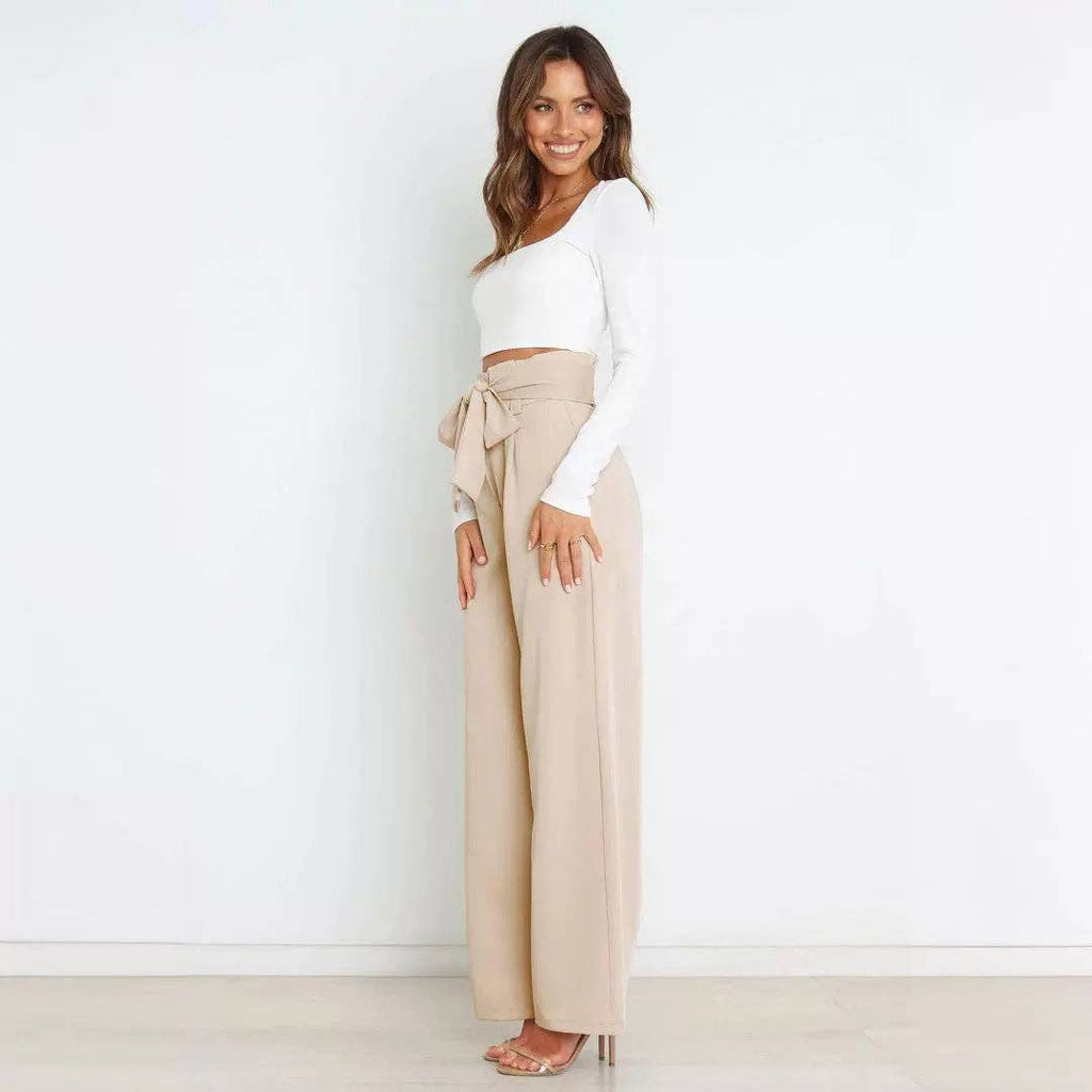 Women's Wide-Leg Trousers with Belt Casual Commuter Pants