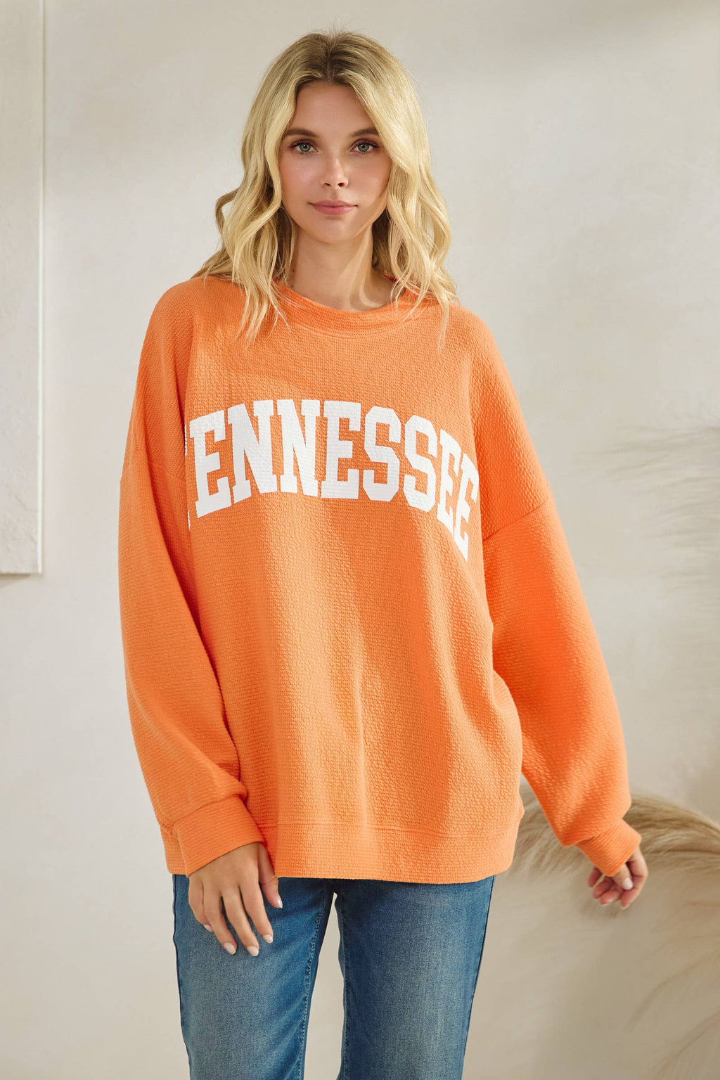 T-42083-"TENNESSEE" CLOUDY KNIT LONG SLEEVE GRAPHIC TOP