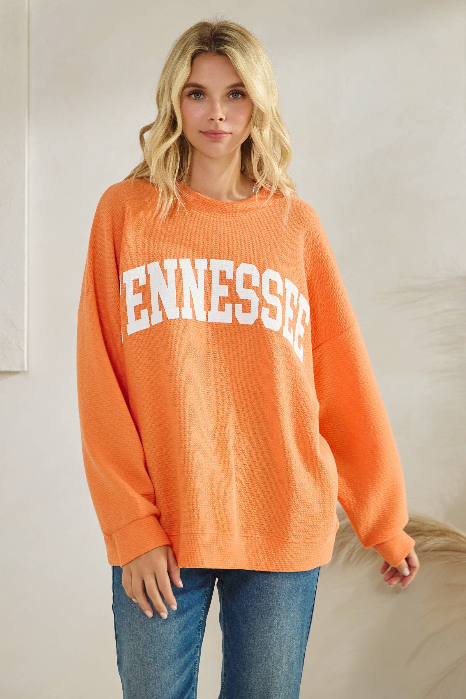 T-42083-"TENNESSEE" CLOUDY KNIT LONG SLEEVE GRAPHIC TOP