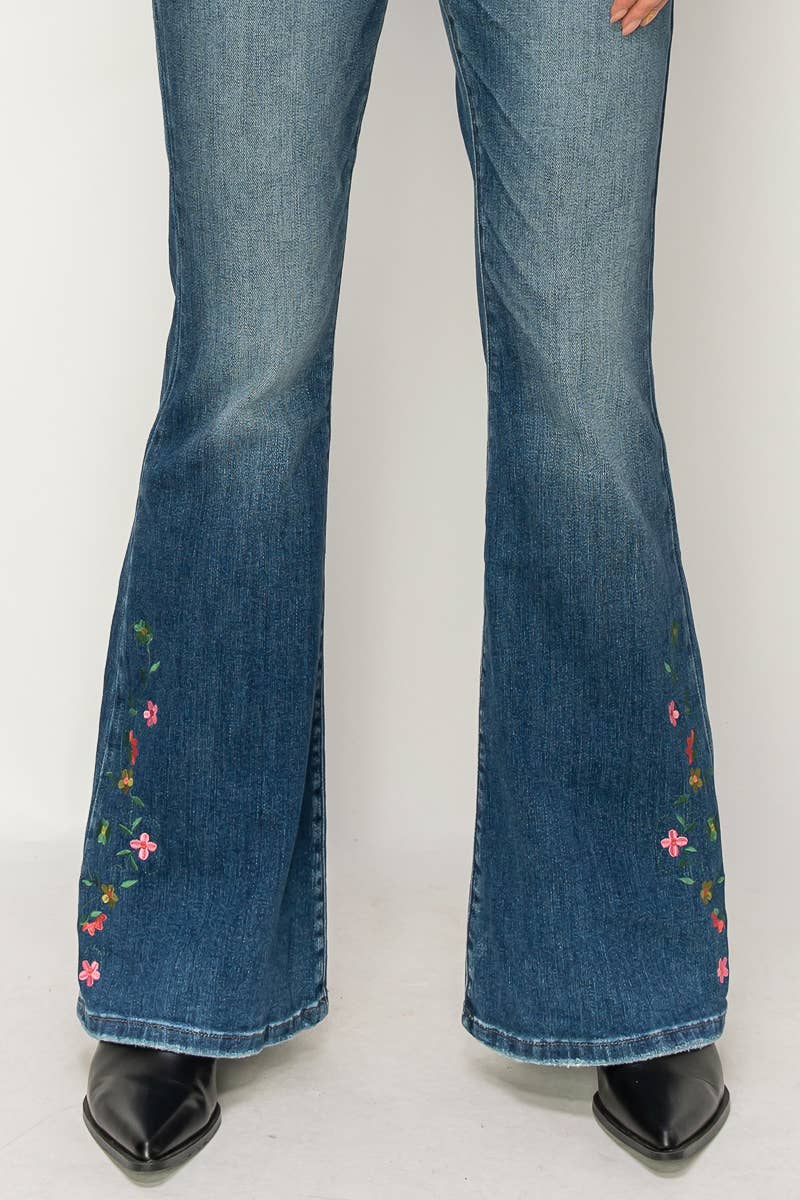 HIGH RISE EMBROIDERY BOTTOM FLARE JEANS