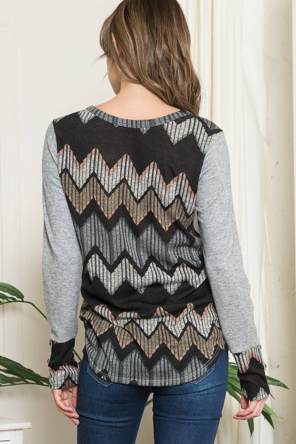 Chevron Print Contrast Sweater Knit