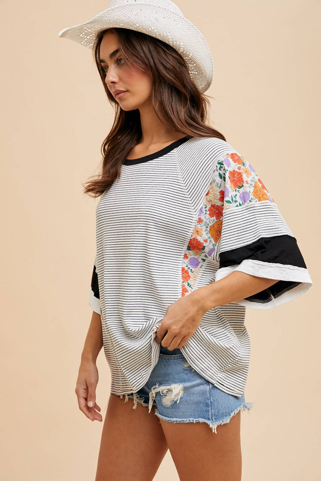 STRIPED MIXED MEDIA T-SHIRT