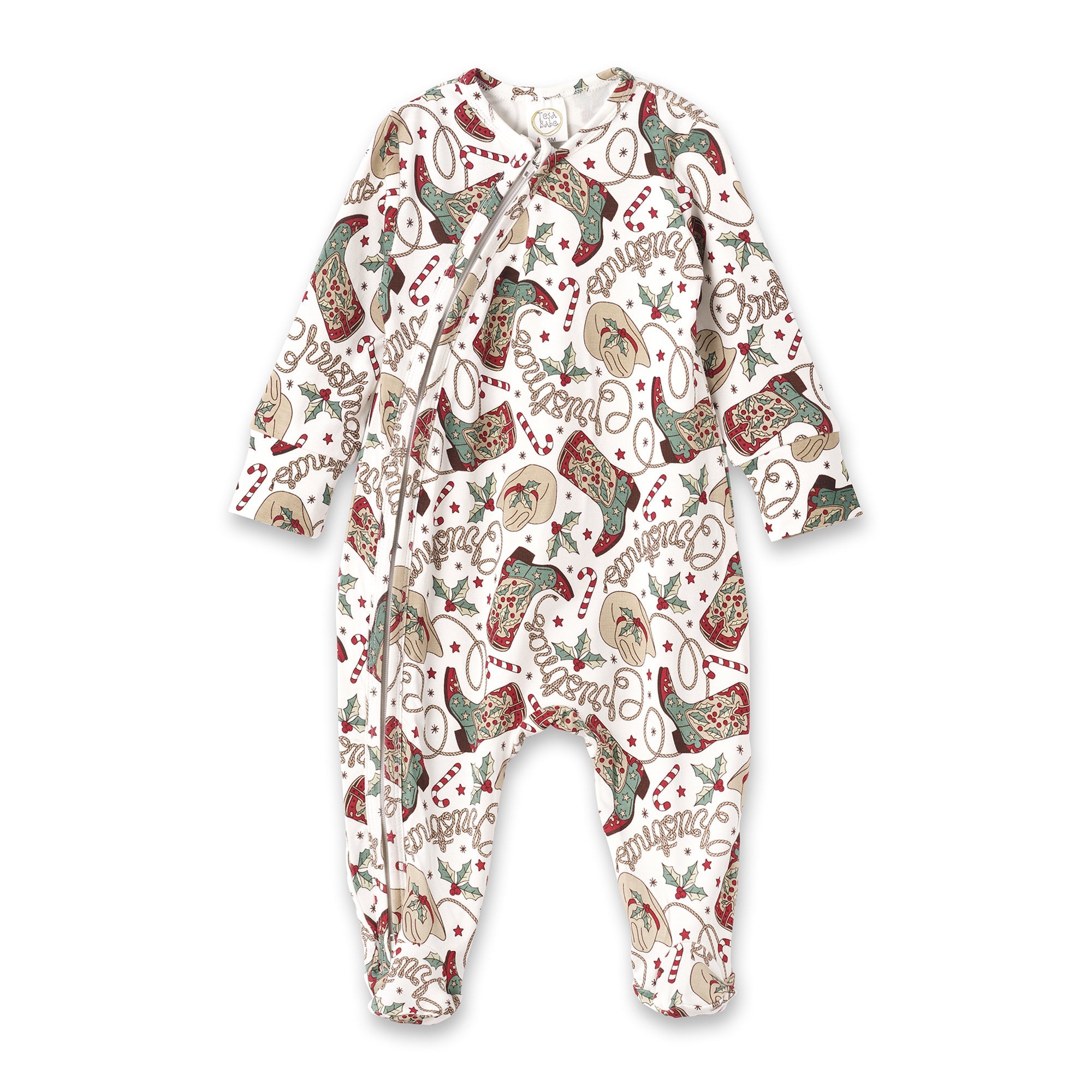 Western Christmas Baby Bamboo Zipper Romper - Cowboy Holiday