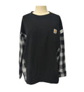 Black plaid sleeves patchwork oversized crewneck pullover