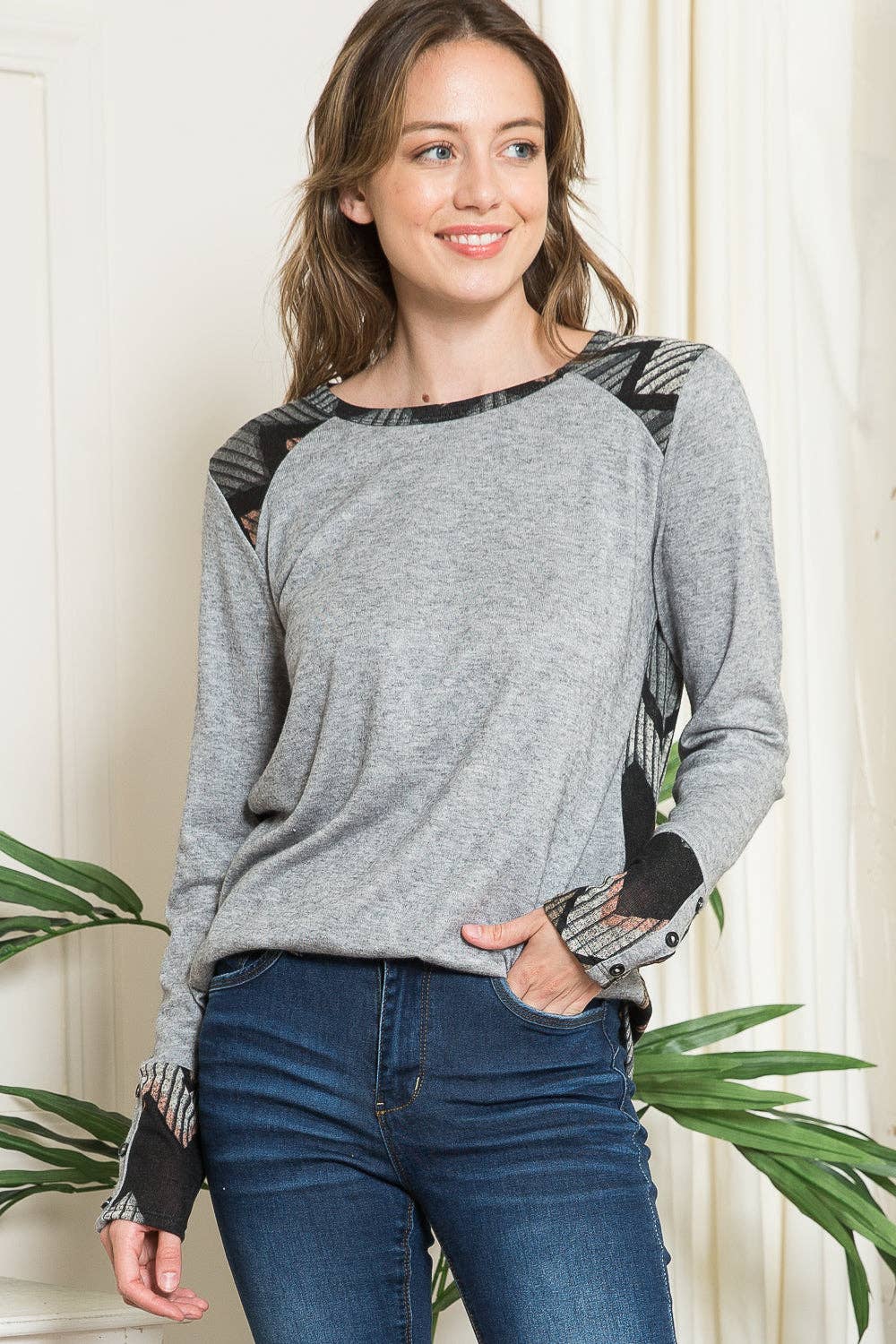 Chevron Print Contrast Sweater Knit