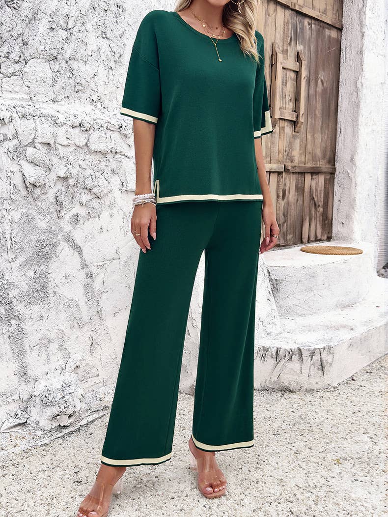 Summer Color-Blocked T-Shirt Trouser Set
