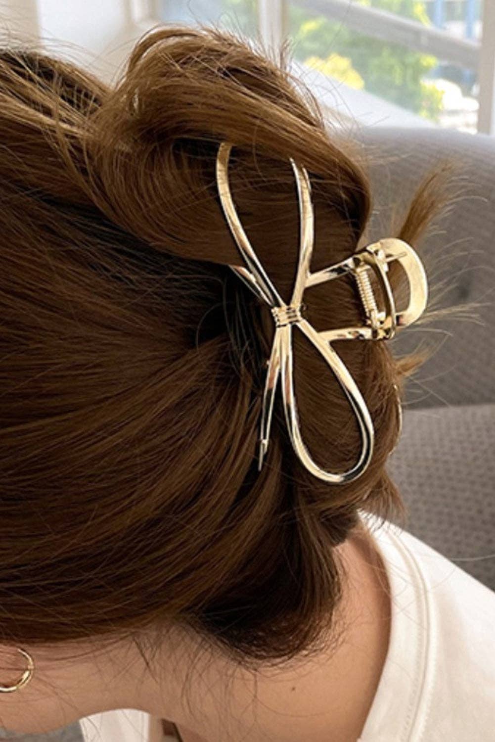 Gold Metal Bow Hair Claw Clip