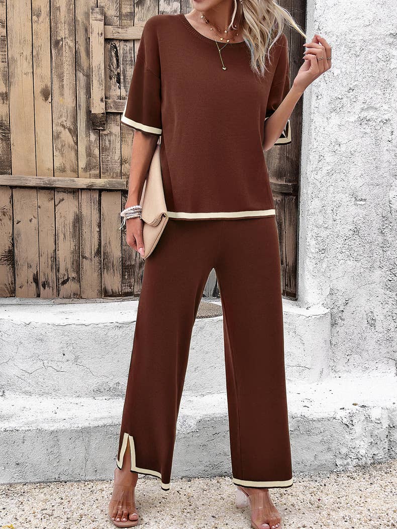 Summer Color-Blocked T-Shirt Trouser Set