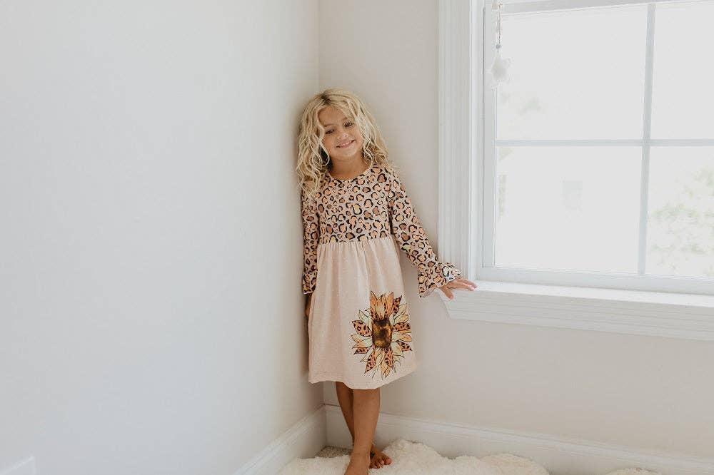 Kids Claire Sunflower Leopard Print Twirl Dress