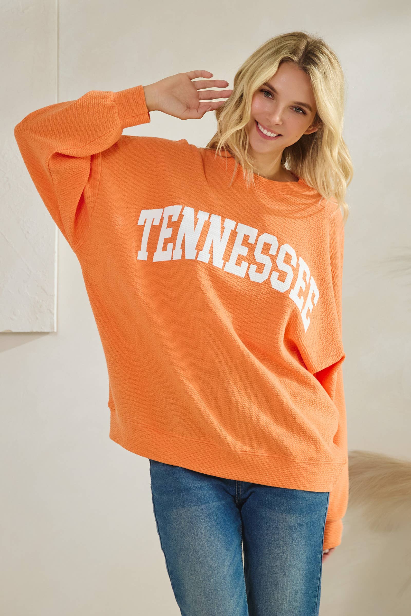 T-42083-"TENNESSEE" CLOUDY KNIT LONG SLEEVE GRAPHIC TOP