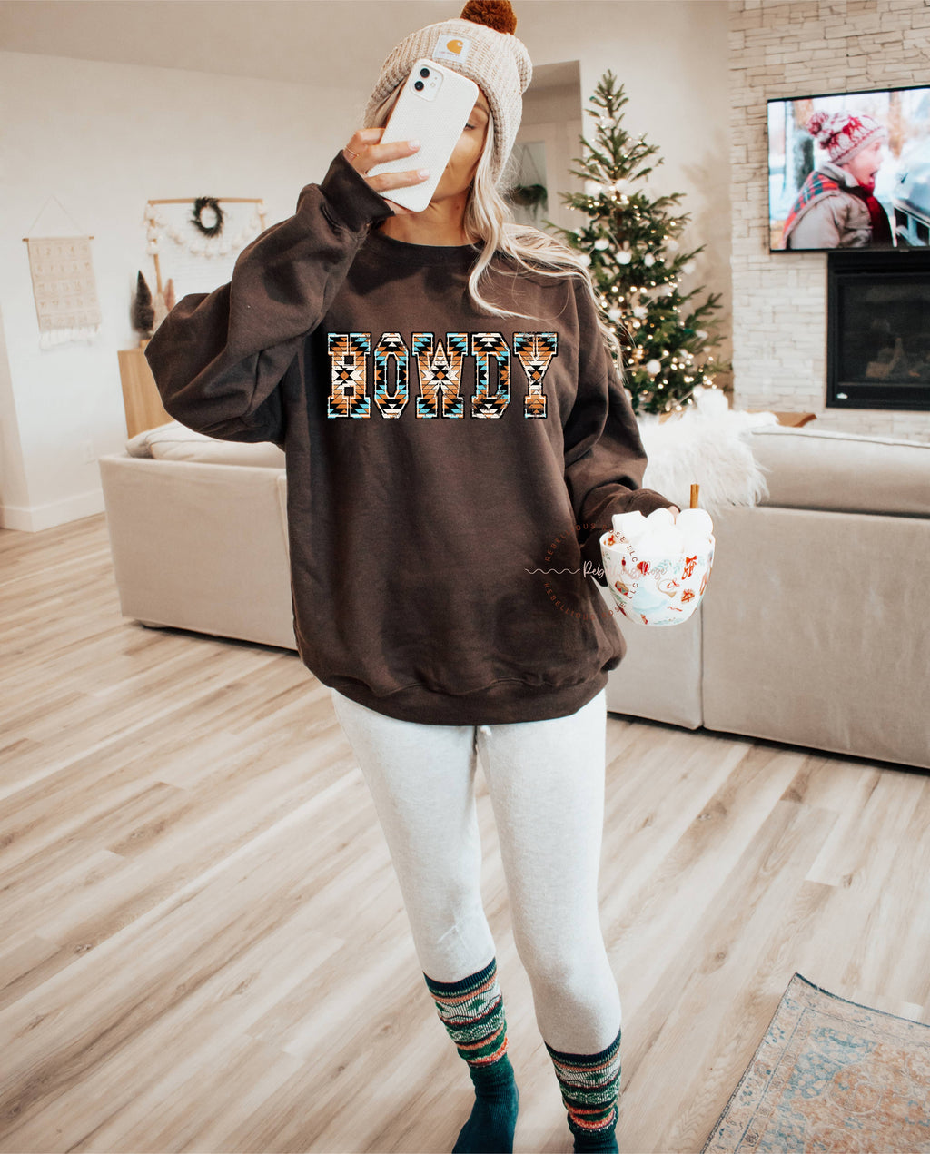 Howdy Western Aztec Graphic Crewneck Sweatshirt