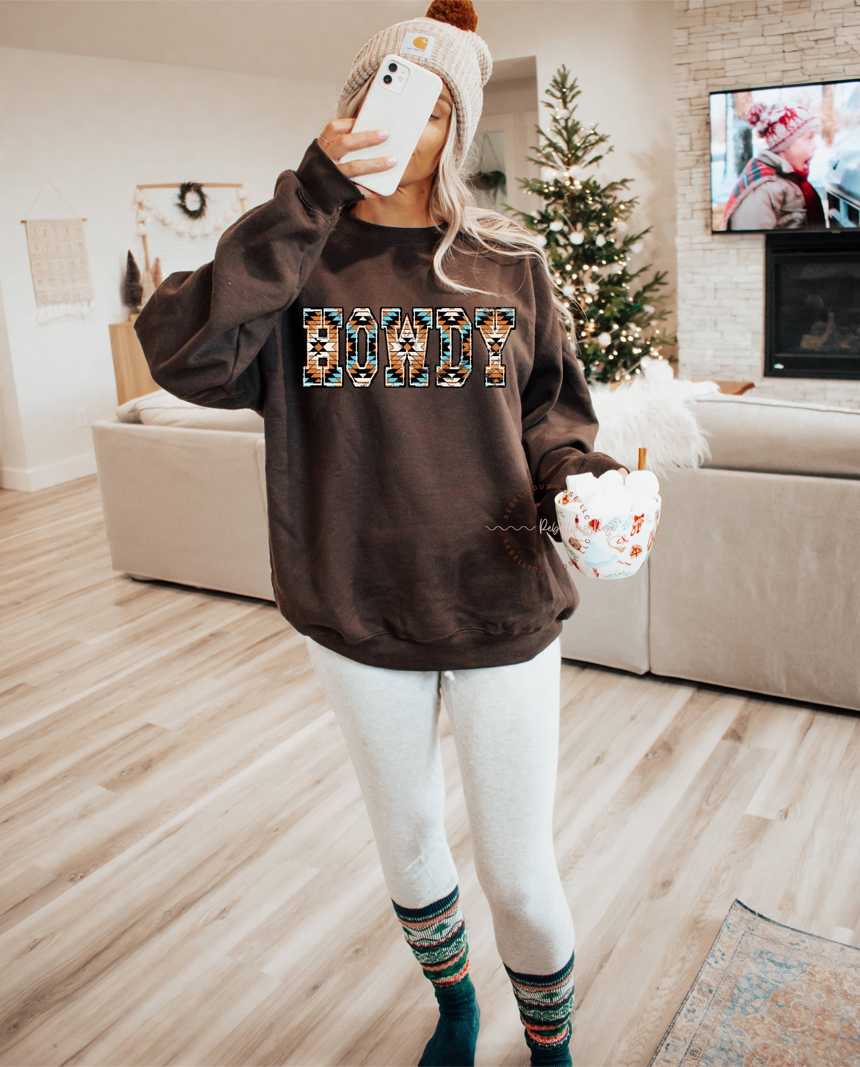 Howdy Western Aztec Graphic Crewneck Sweatshirt