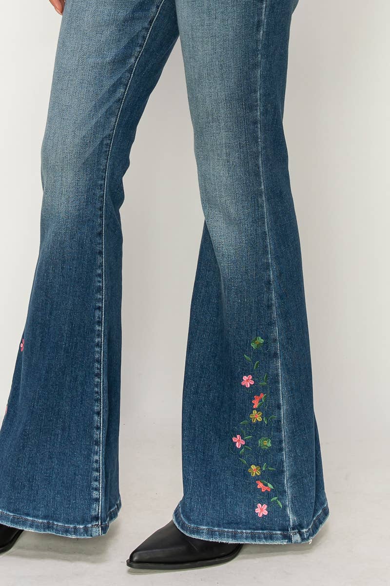 HIGH RISE EMBROIDERY BOTTOM FLARE JEANS