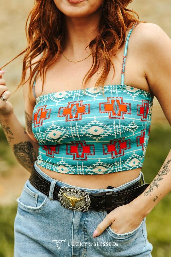 Jade Pink Aztec Printed Strap Crop Top