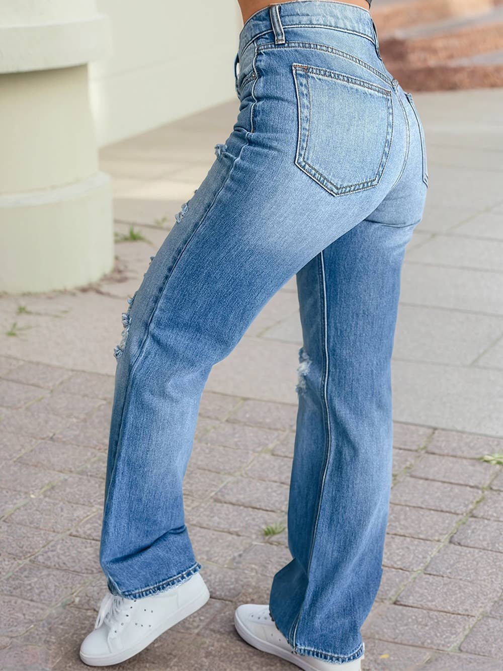 Mid Rise Distressed Sneak Peek Straight Leg Jeans