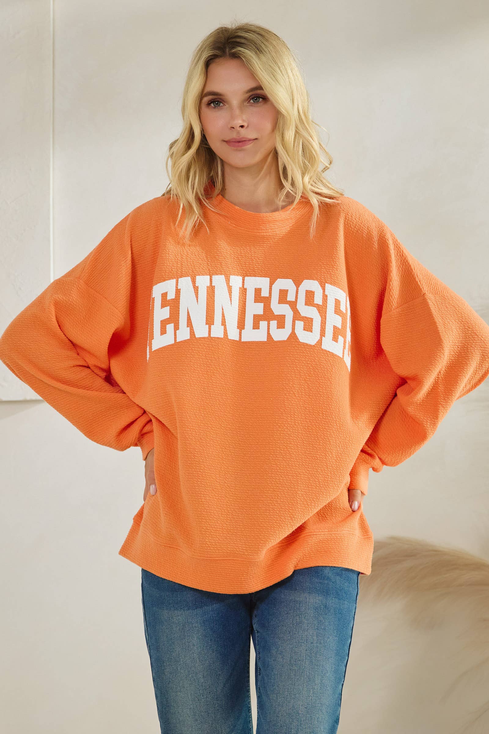 T-42083-"TENNESSEE" CLOUDY KNIT LONG SLEEVE GRAPHIC TOP