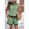 Two Pieces Printed Sleeveless Pockets Shorts Sets
