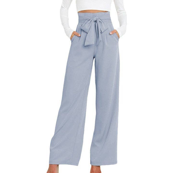 Women's Wide-Leg Trousers with Belt Casual Commuter Pants