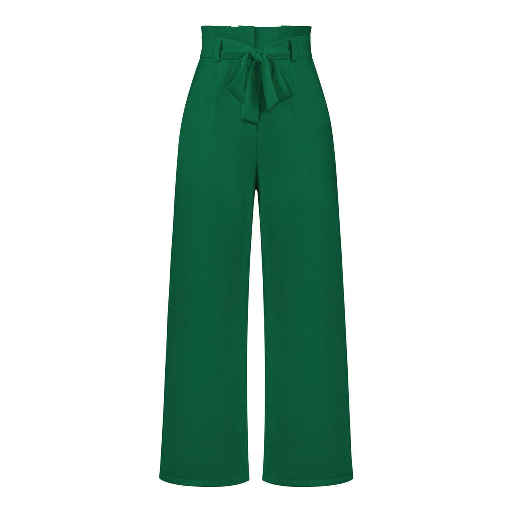 Women's Wide-Leg Trousers with Belt Casual Commuter Pants