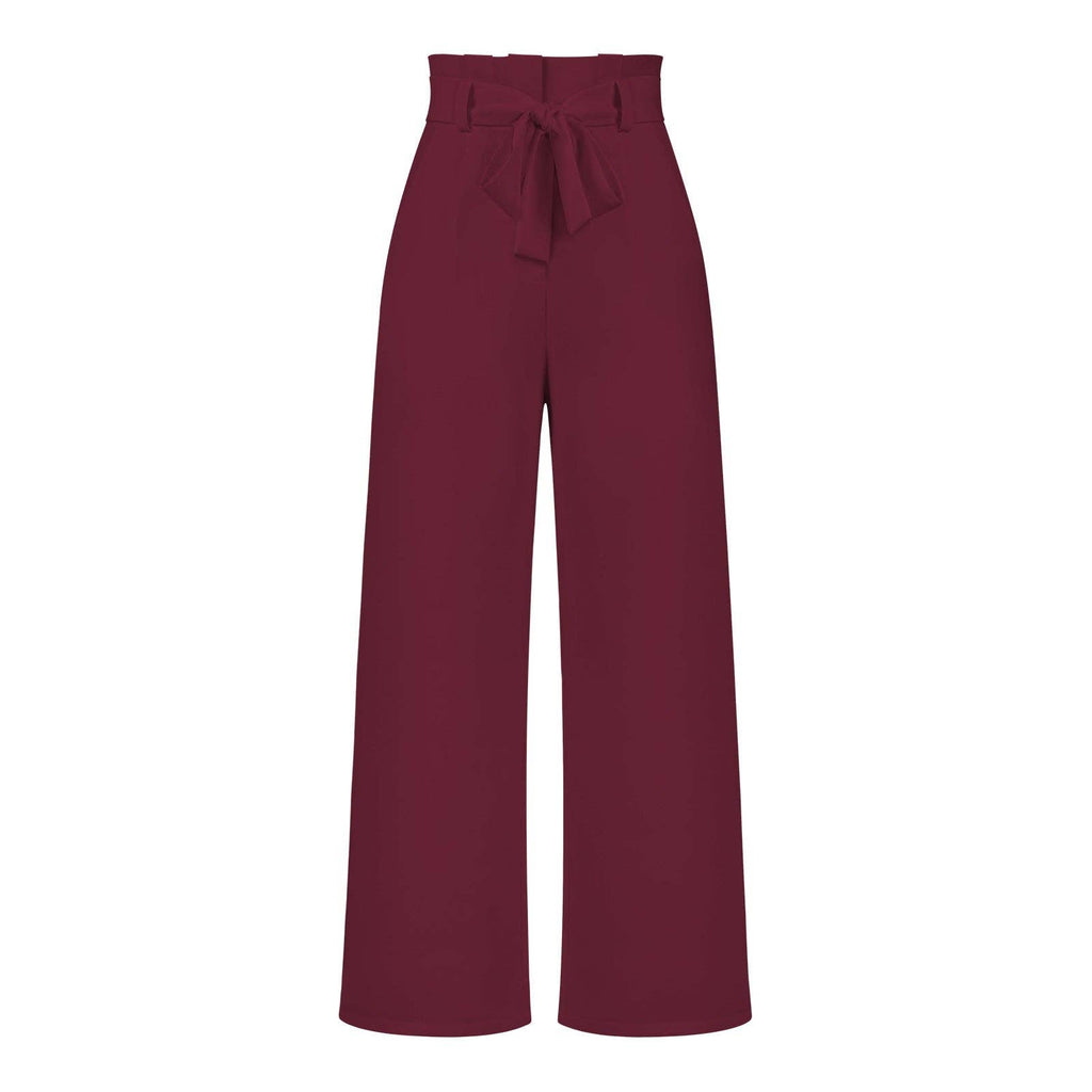Women's Wide-Leg Trousers with Belt Casual Commuter Pants