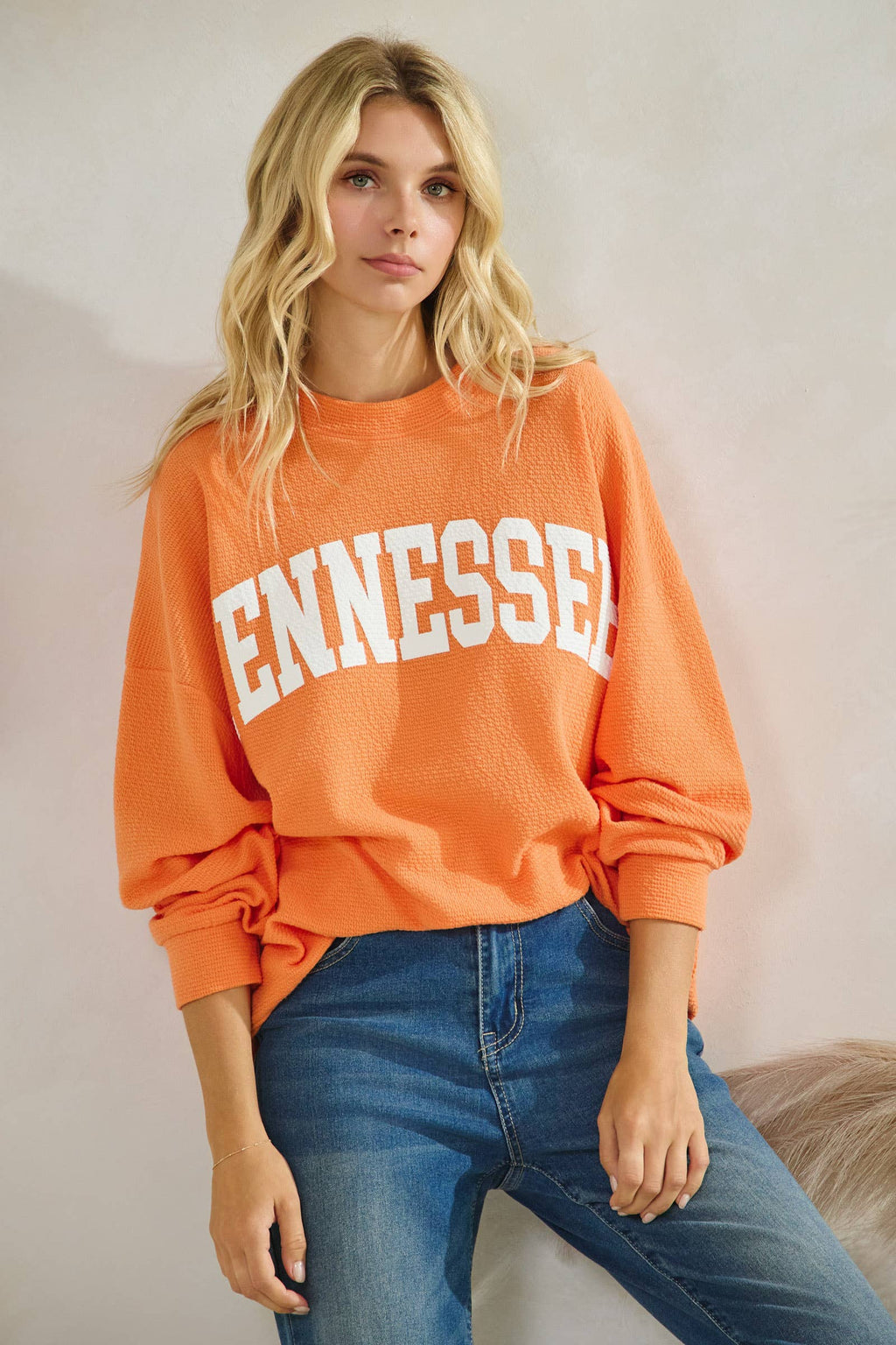 T-42083-"TENNESSEE" CLOUDY KNIT LONG SLEEVE GRAPHIC TOP