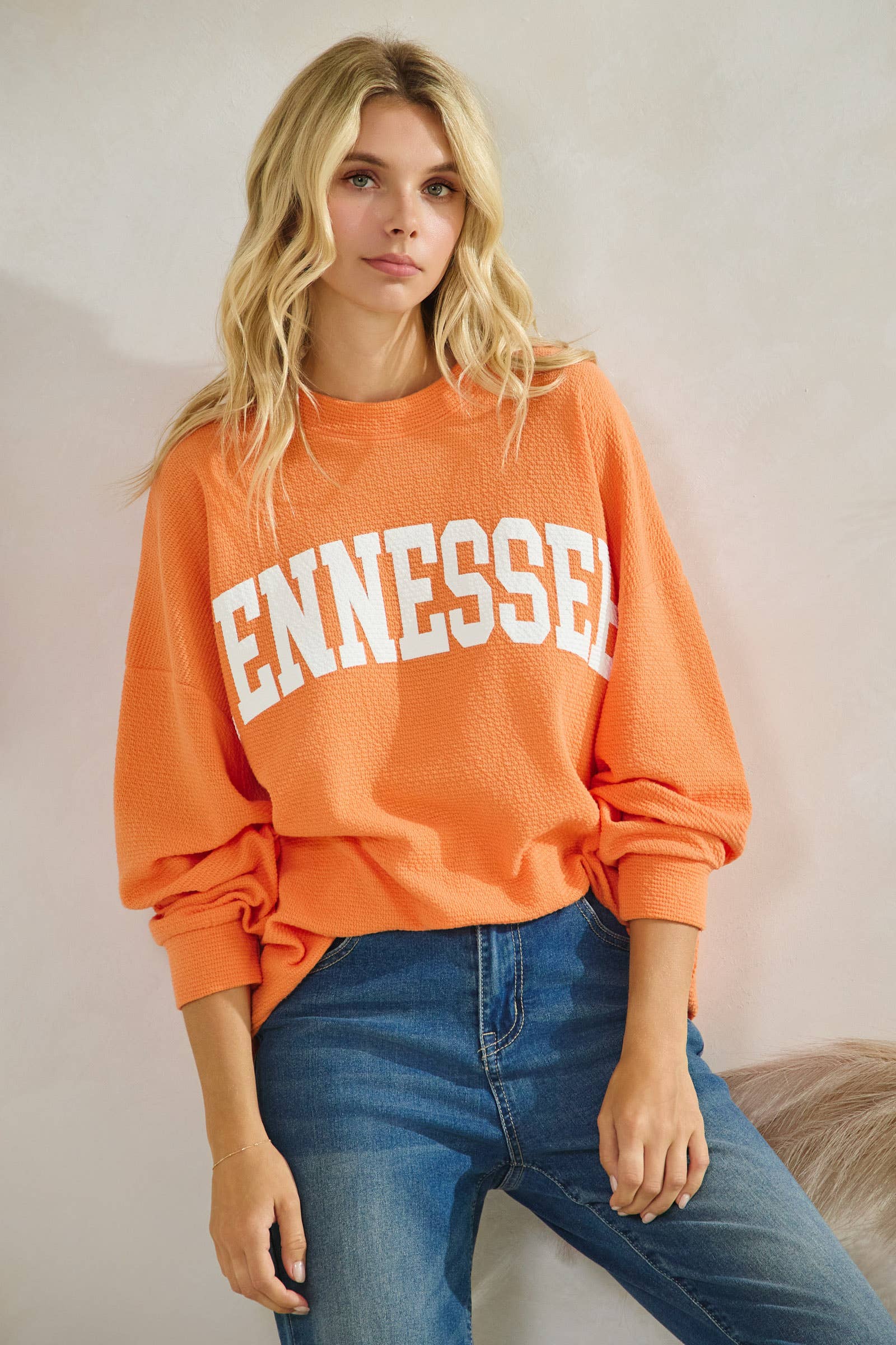 T-42083-"TENNESSEE" CLOUDY KNIT LONG SLEEVE GRAPHIC TOP