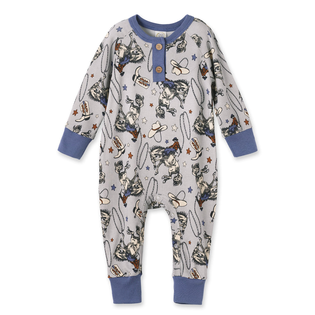 Western Cowboy Rodeo Henley Baby Romper - Bamboo
