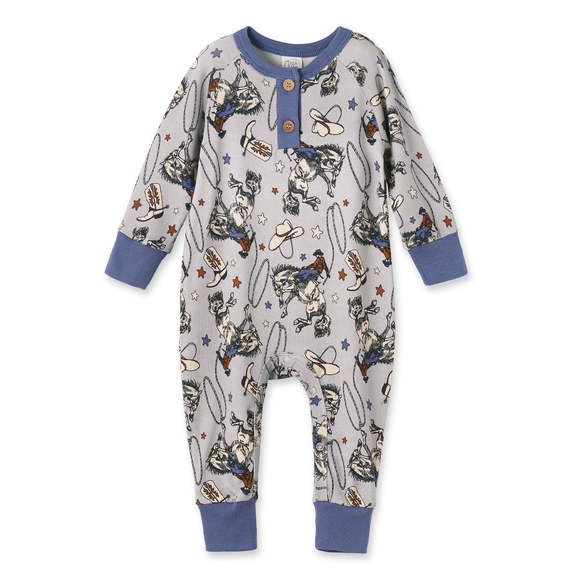 Western Cowboy Rodeo Henley Baby Romper - Bamboo