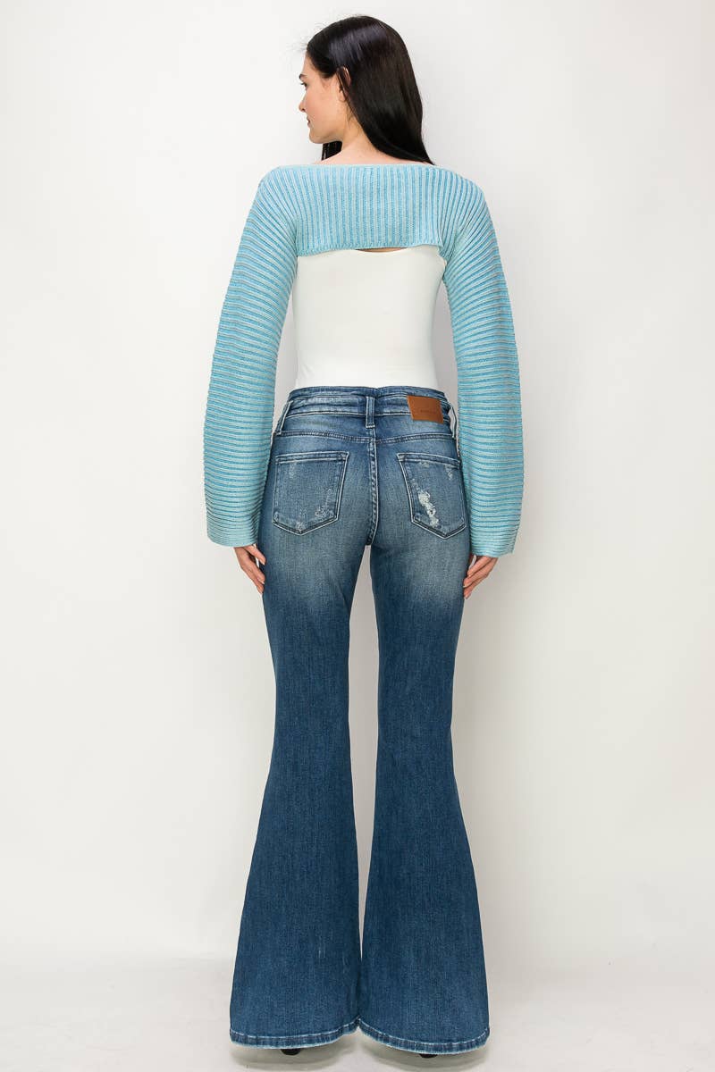 HIGH RISE EMBROIDERY BOTTOM FLARE JEANS