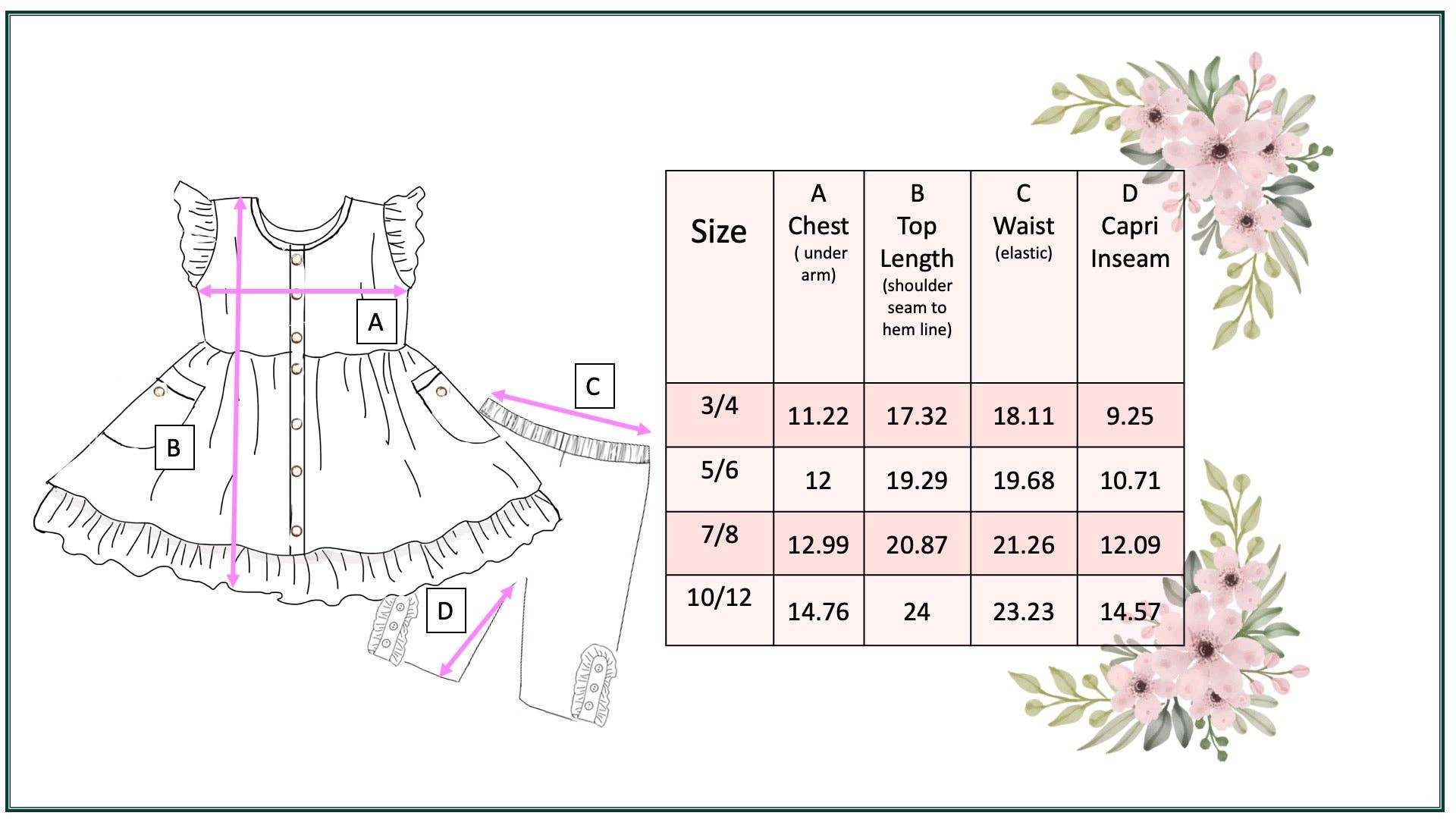 Girls Magenta Flower & Gray Check Pocket Capri Spring Set