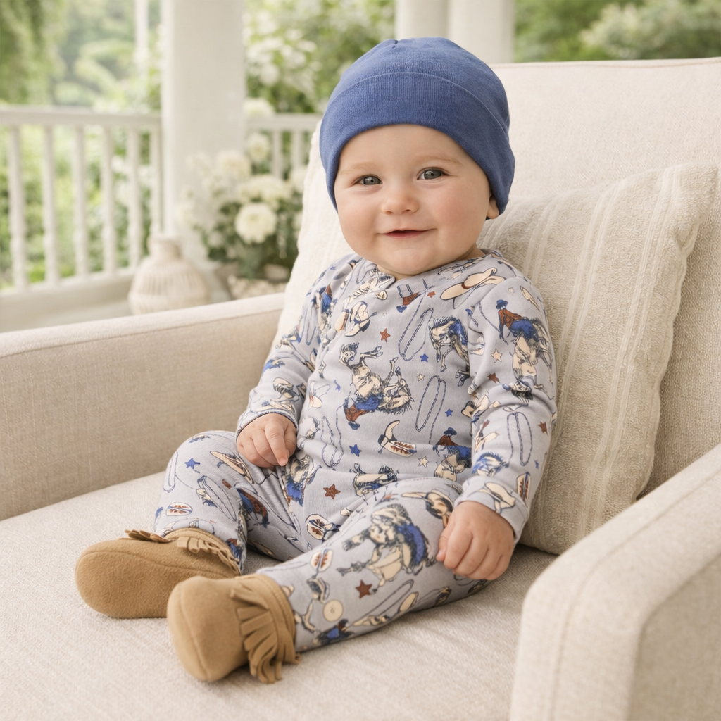 Western Cowboy Rodeo Zipper Baby Romper - Bamboo Convertible