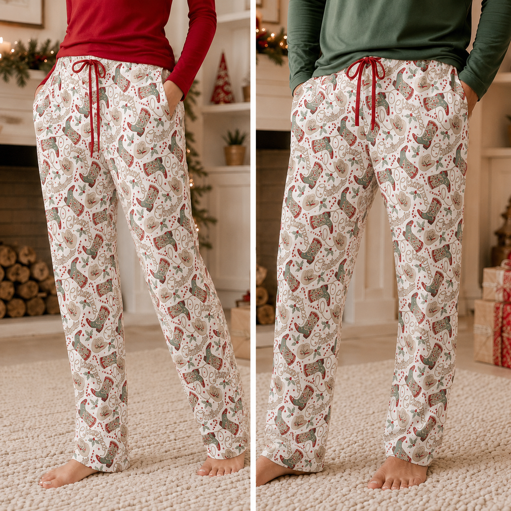 Western Christmas Adult Pajama Pants – Soft Bamboo Unisex