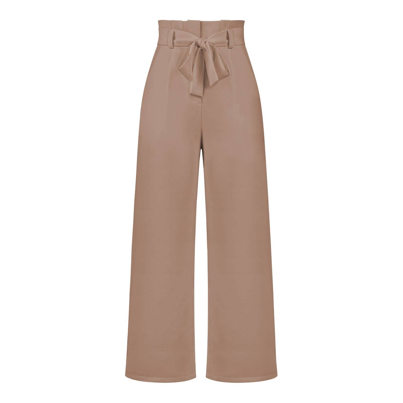 Women's Wide-Leg Trousers with Belt Casual Commuter Pants