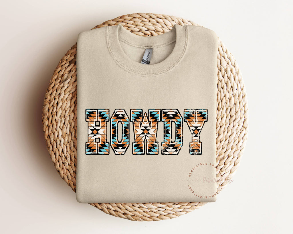 Howdy Western Aztec Graphic Crewneck Sweatshirt
