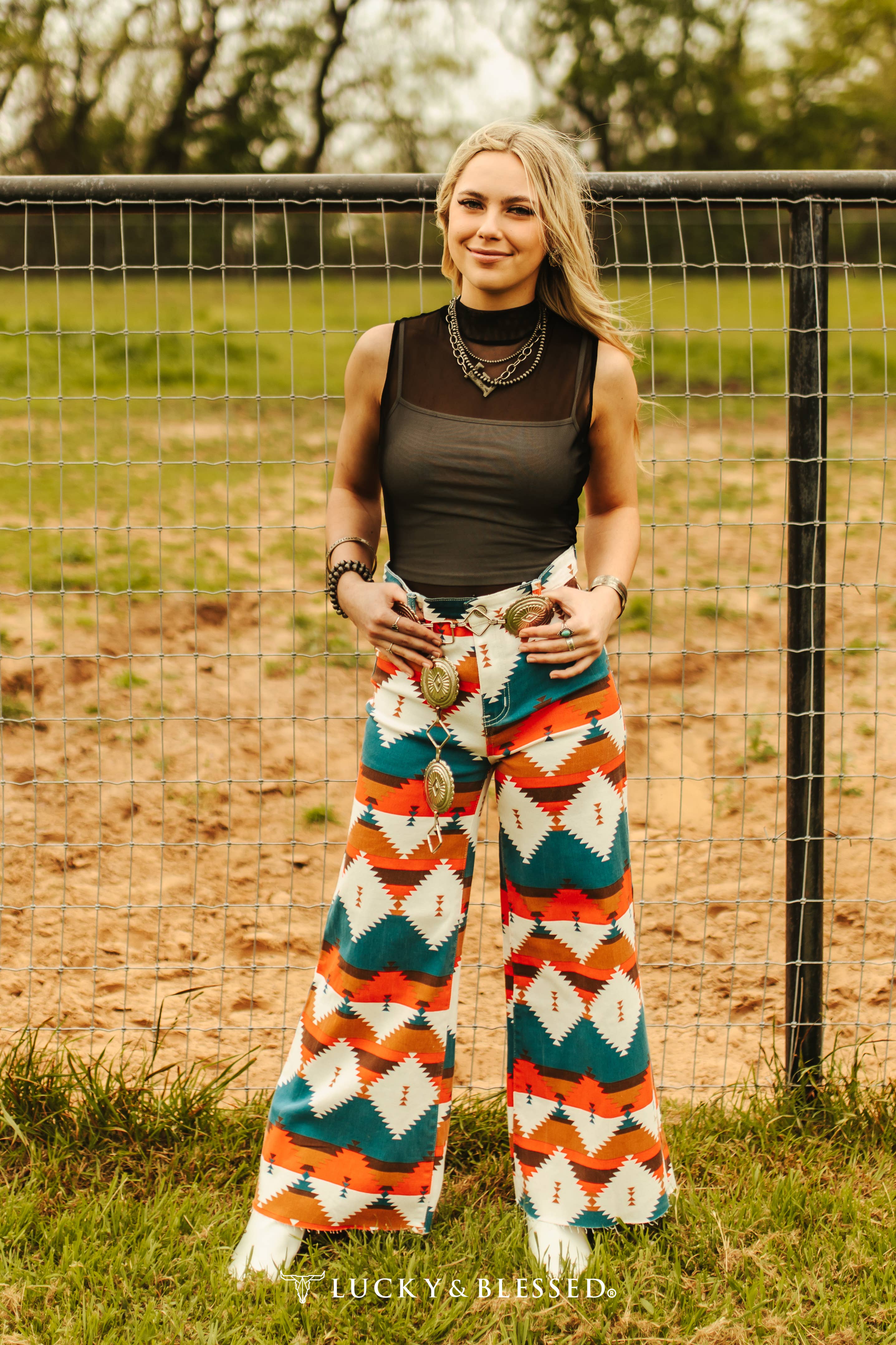 Aztec Tummy Control Cropped Wide Leg Jeans