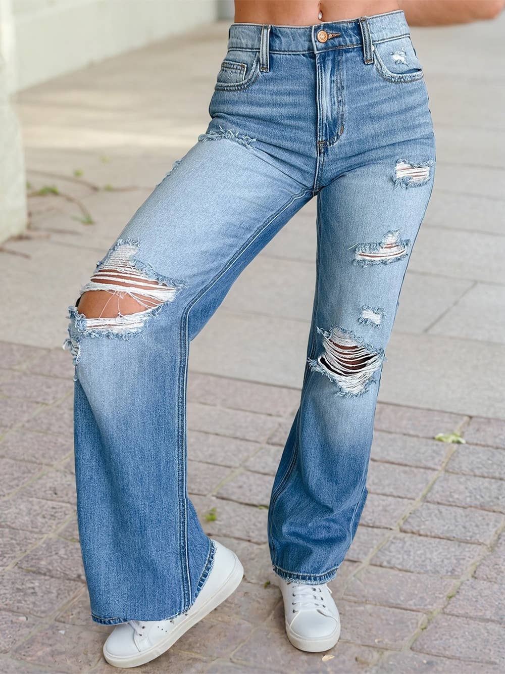 Mid Rise Distressed Sneak Peek Straight Leg Jeans