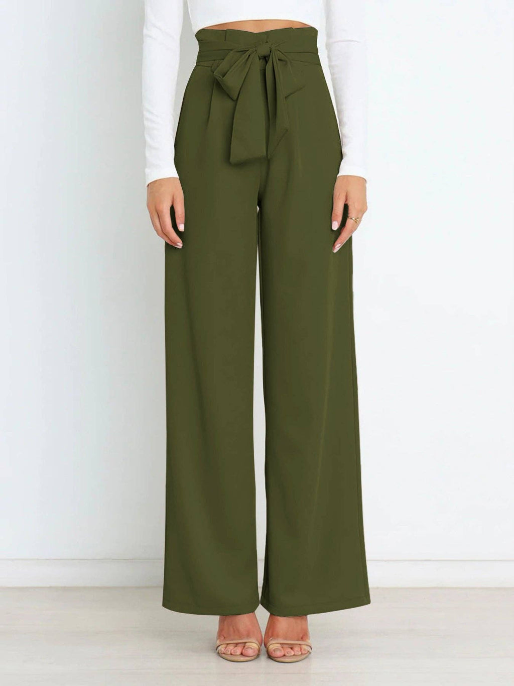 Women's Wide-Leg Trousers with Belt Casual Commuter Pants
