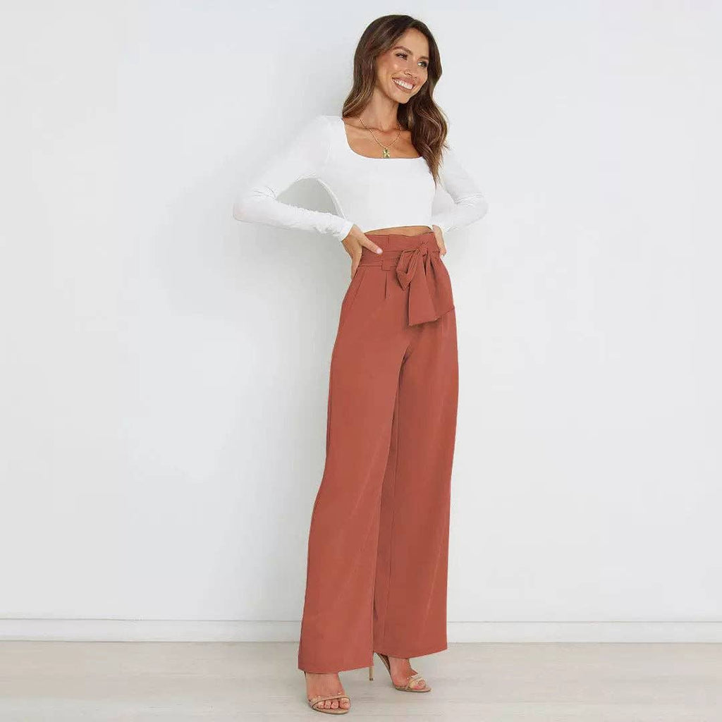 Women's Wide-Leg Trousers with Belt Casual Commuter Pants
