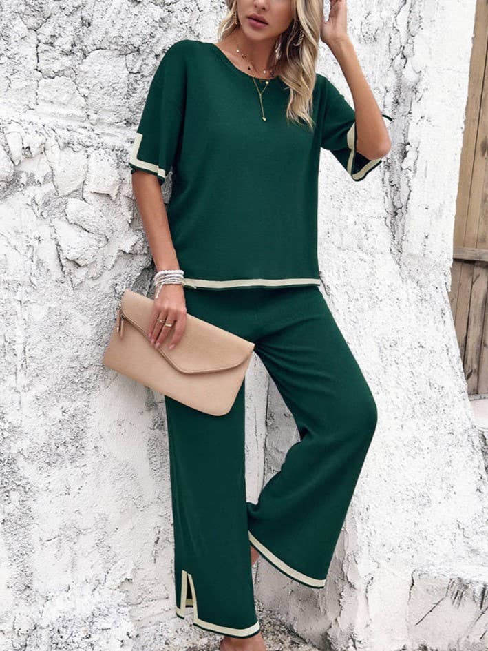 Summer Color-Blocked T-Shirt Trouser Set