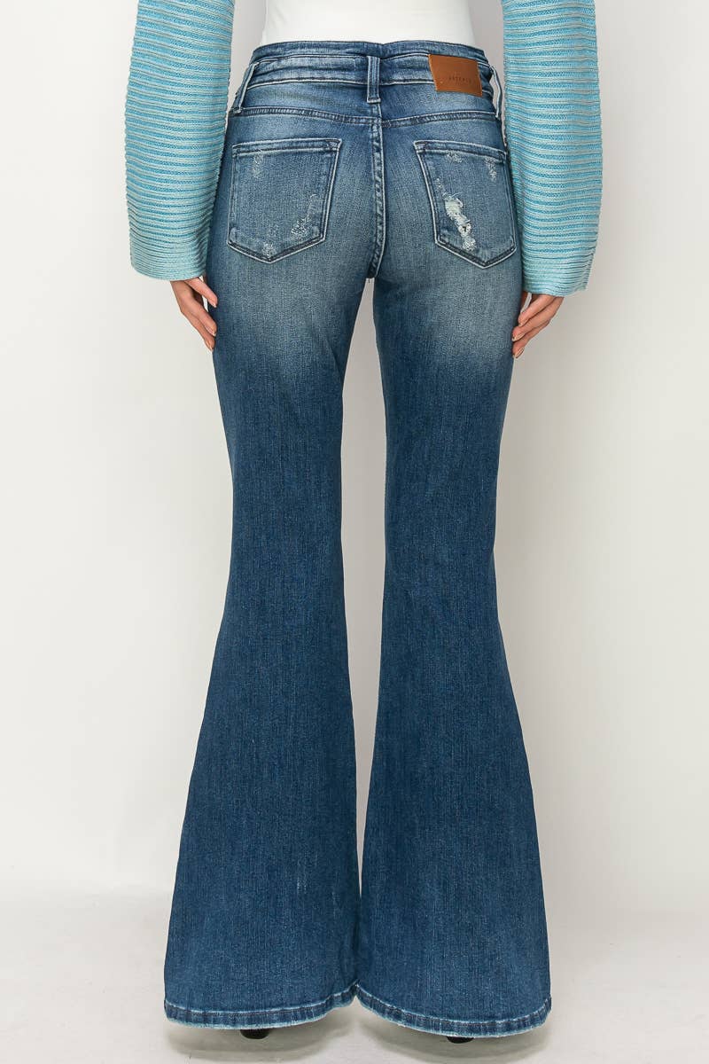 HIGH RISE EMBROIDERY BOTTOM FLARE JEANS
