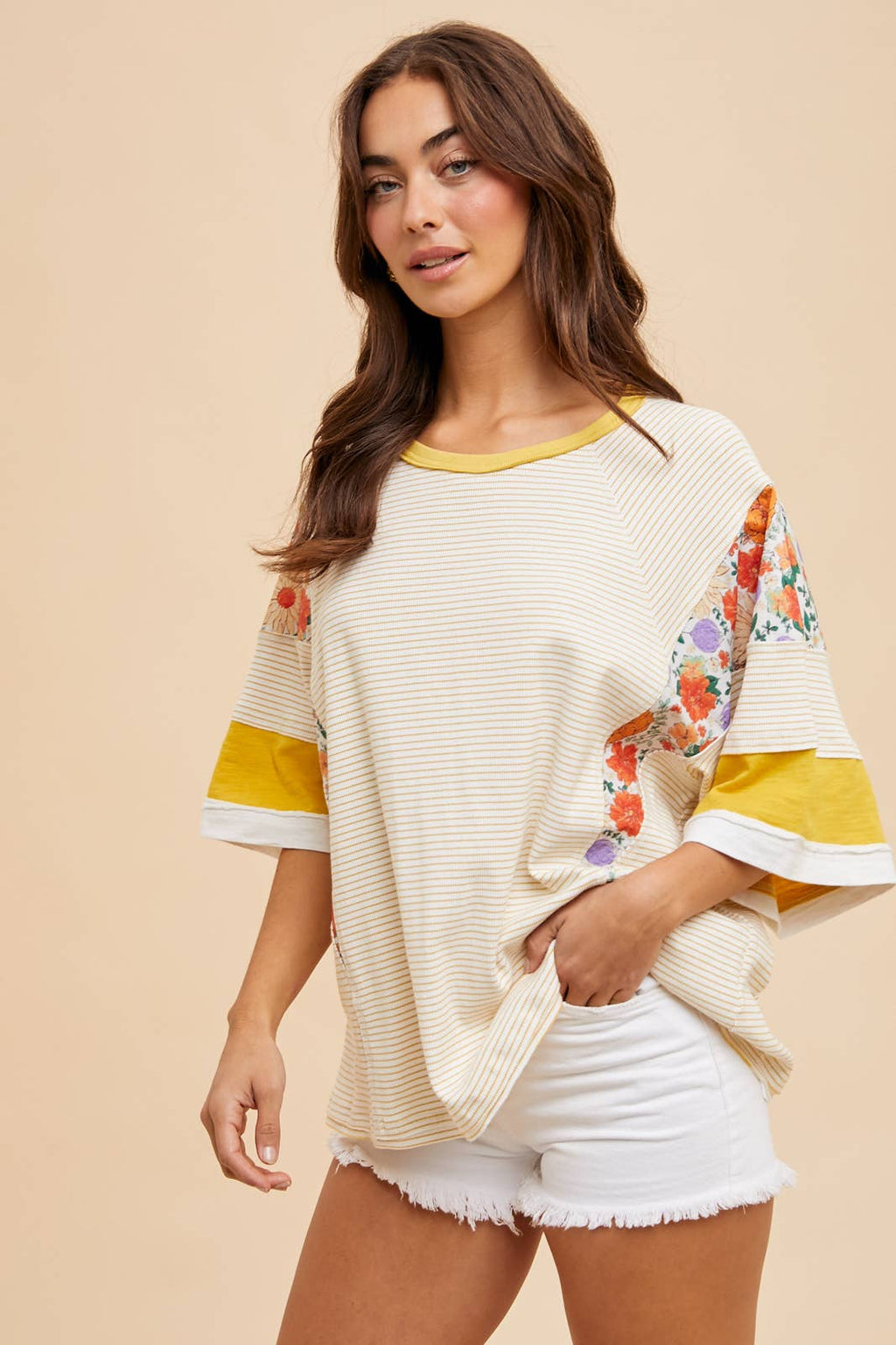 STRIPED MIXED MEDIA T-SHIRT