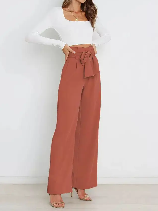 Women's Wide-Leg Trousers with Belt Casual Commuter Pants