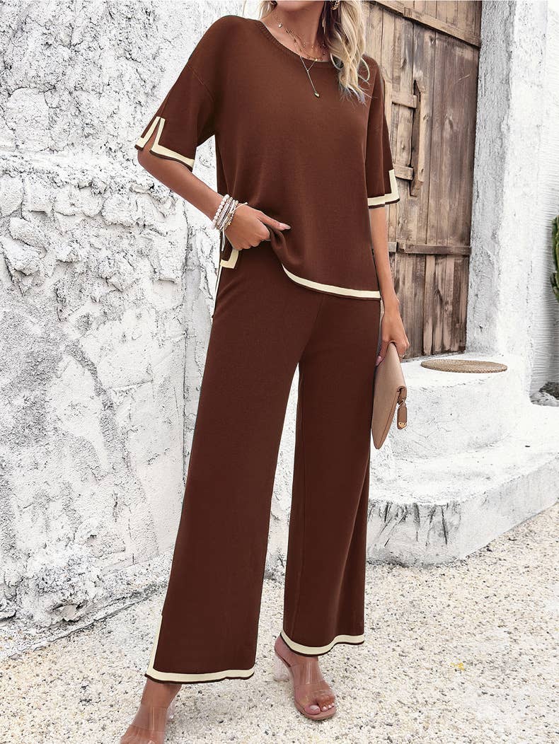 Summer Color-Blocked T-Shirt Trouser Set