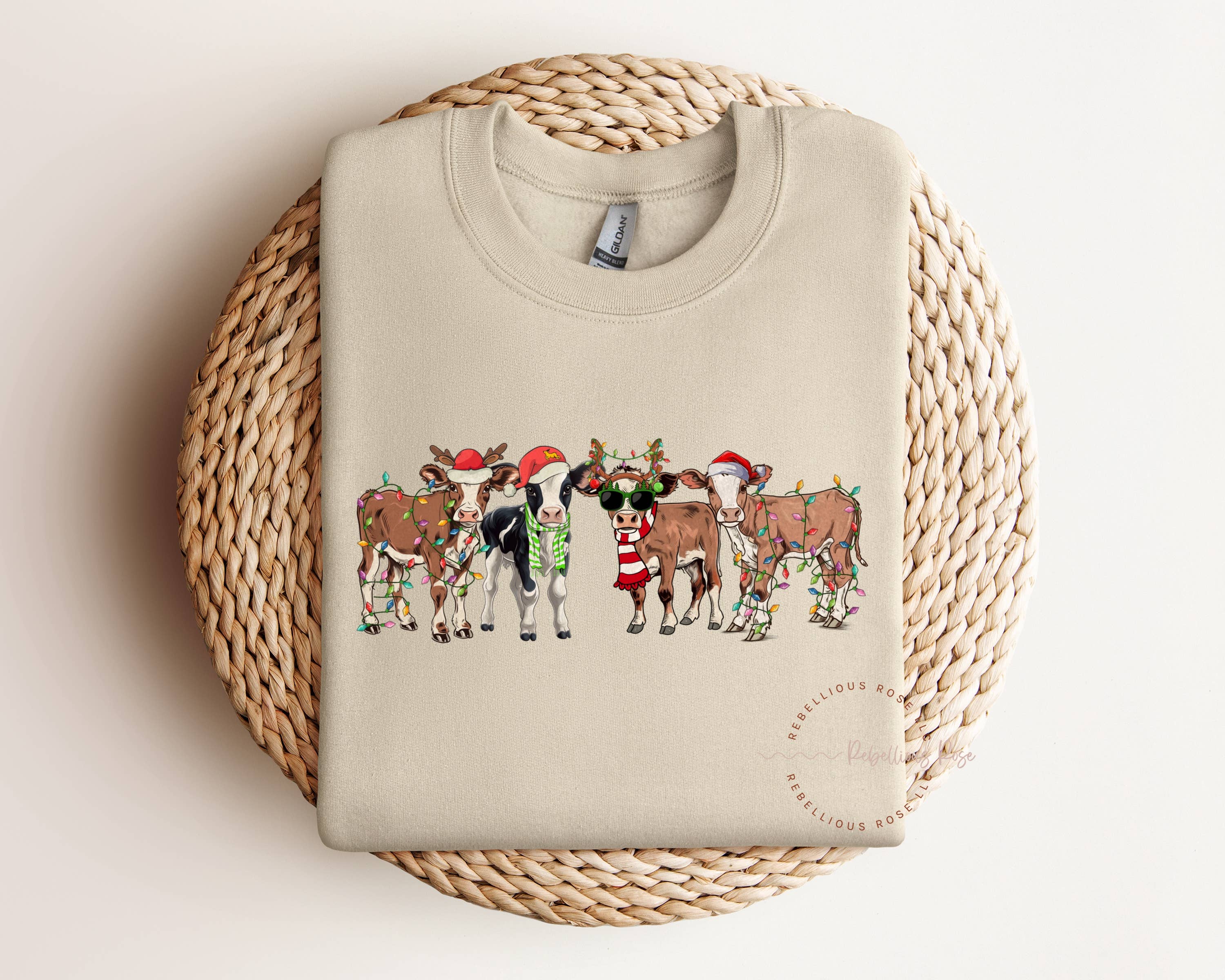 Merry Christmas Cows Graphic Crewneck Sweatshirt
