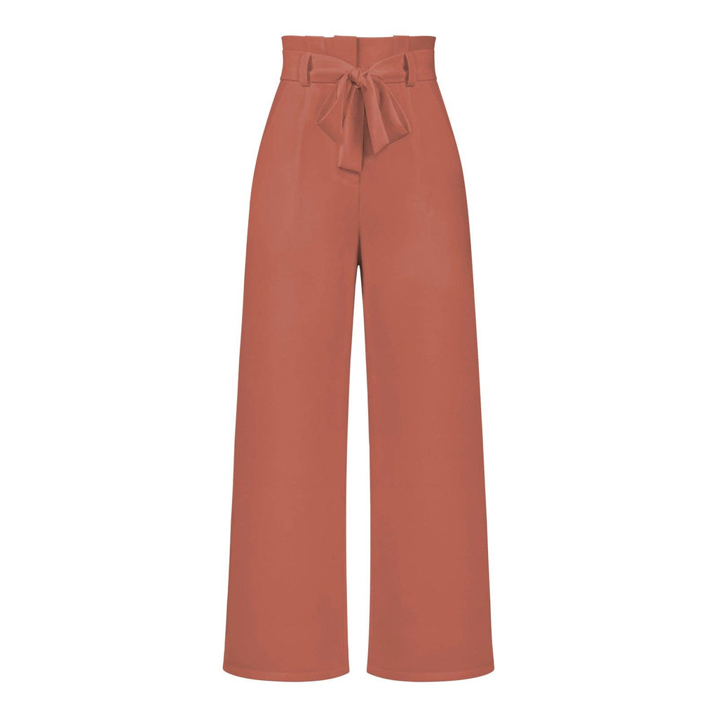 Women's Wide-Leg Trousers with Belt Casual Commuter Pants