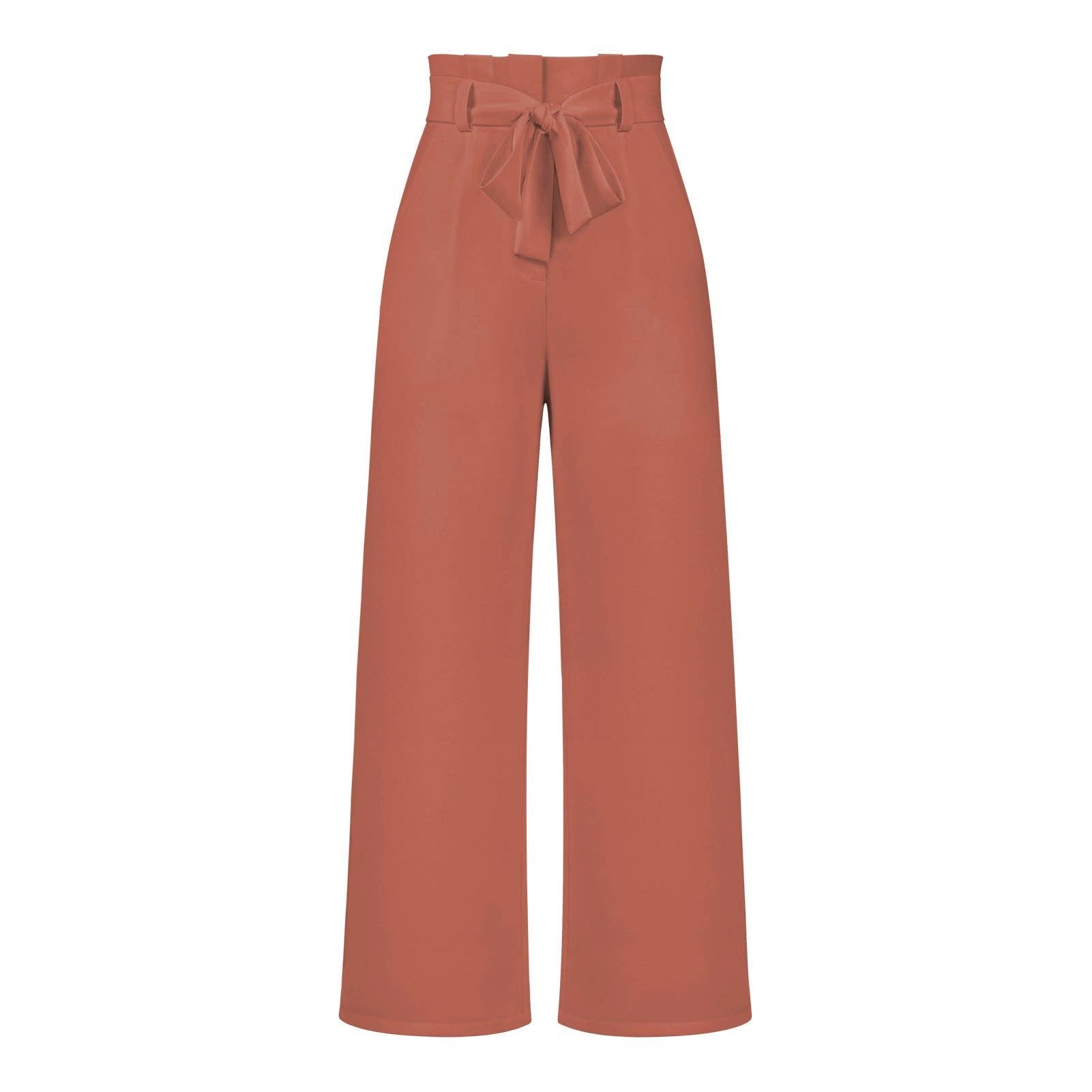 Women's Wide-Leg Trousers with Belt Casual Commuter Pants