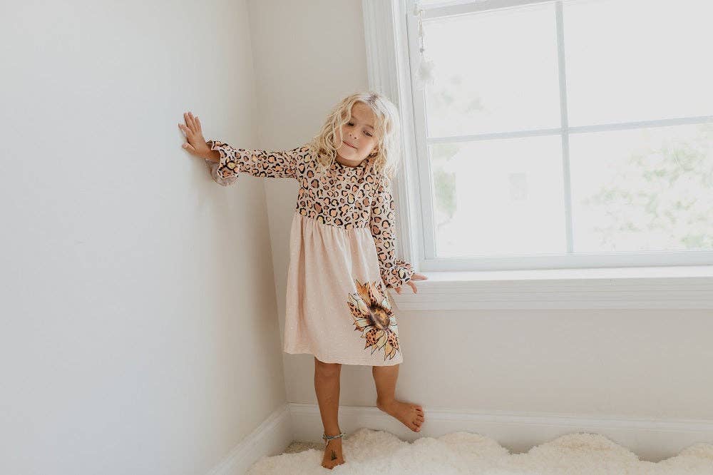Kids Claire Sunflower Leopard Print Twirl Dress